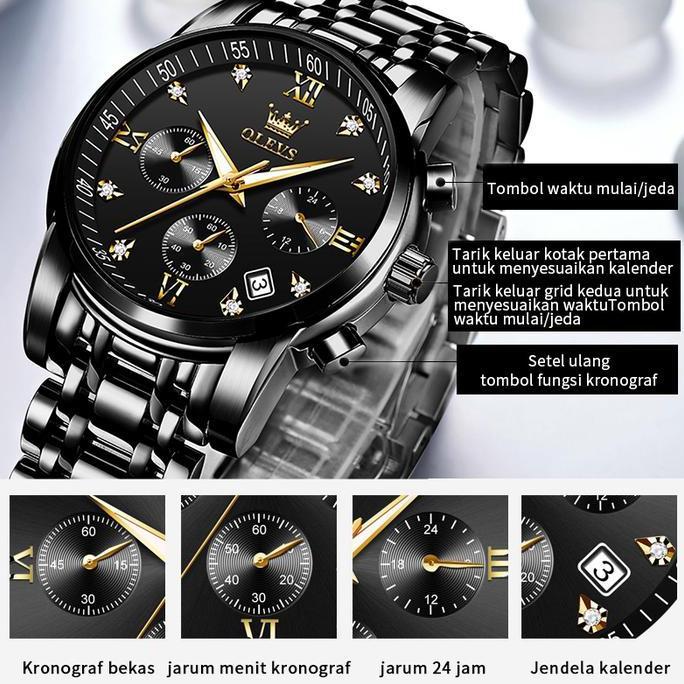 Bw- Olevs Jam Tangan Pria Anti Air Tahan Led Sport Analog Chronograph Stainless Steel Tches Men With