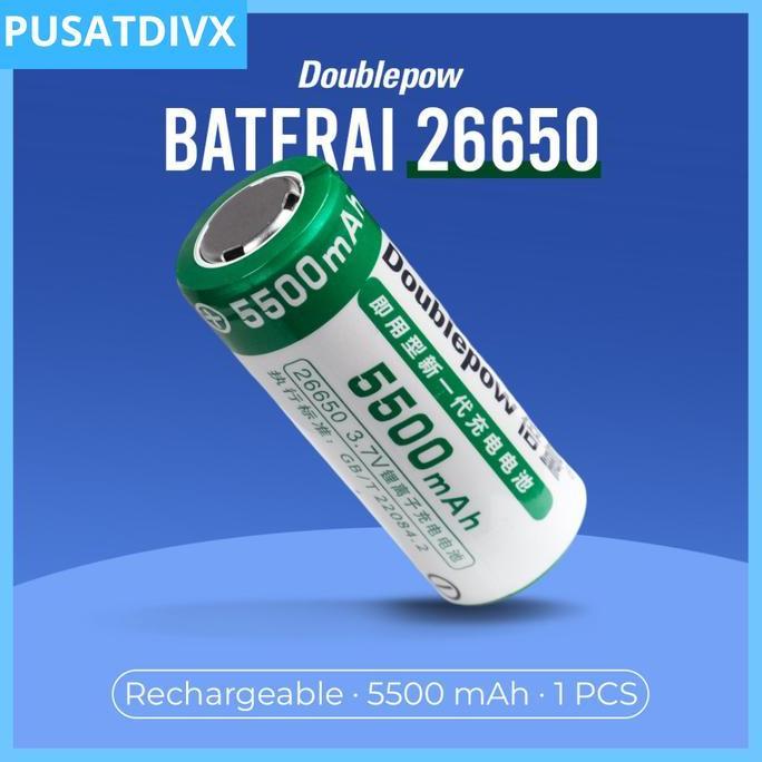 SANJI DOUBLEPOW BATERAI 26650 RECHARGERABLE 3.7 V 5500 mAh BATERAI CAS