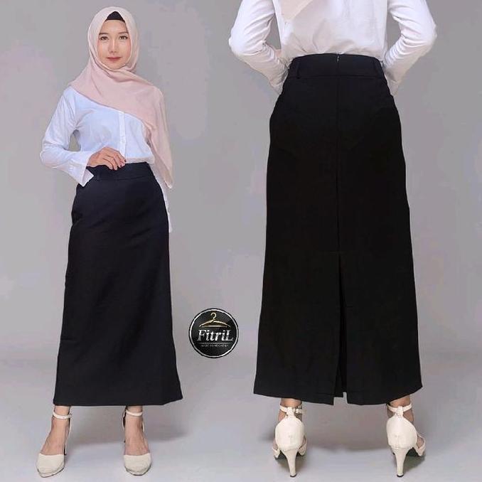 Rok span panjang rempel belakang || rok kerja || rok kuliah || rok sekolah Wanita Hitam Dewasa Remaj
