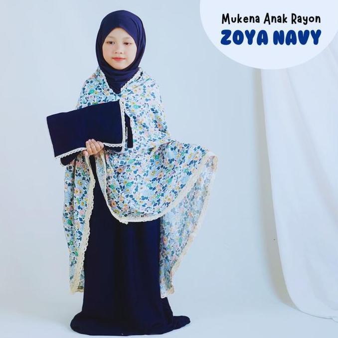 Lansungkirim- Mukena Couple Rayon Renda Motif Zoya Navy - Mukenah Cantik