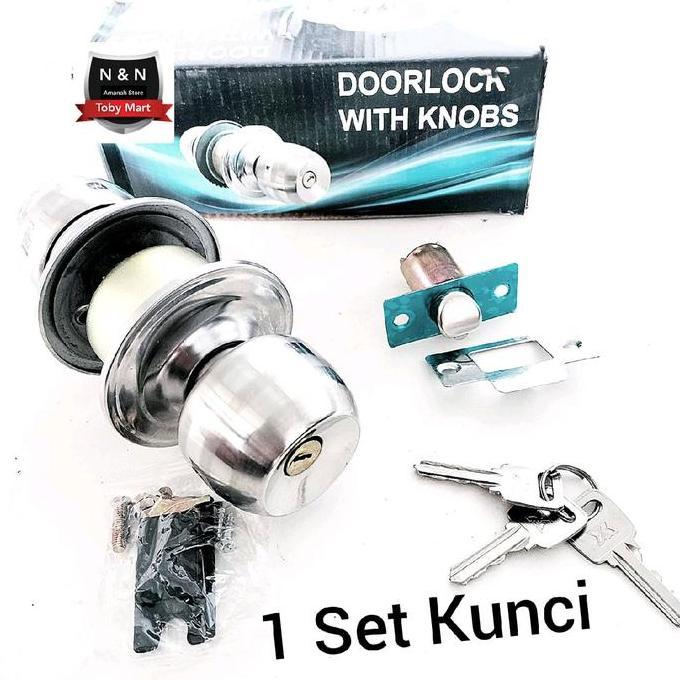 Kunci Pintu Kamar Mandi Bulat - Handle Knob Cylindrical Lock High Quality- Gagang pintu kamar 1set k