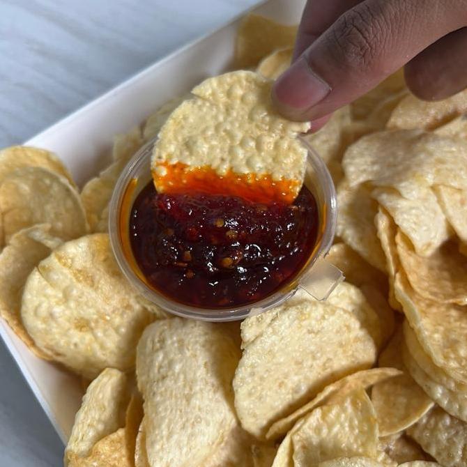 Krispi- Opak Singkong Sambal Pedas Manis / Opak Singkong Koin Sambal Pedas Manis Pak