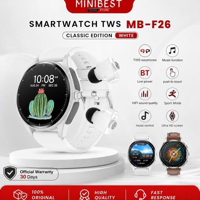 MINIBEST Smartwatch TWS Bluetooth F26 Clasic Edition Earphone Nirkabel