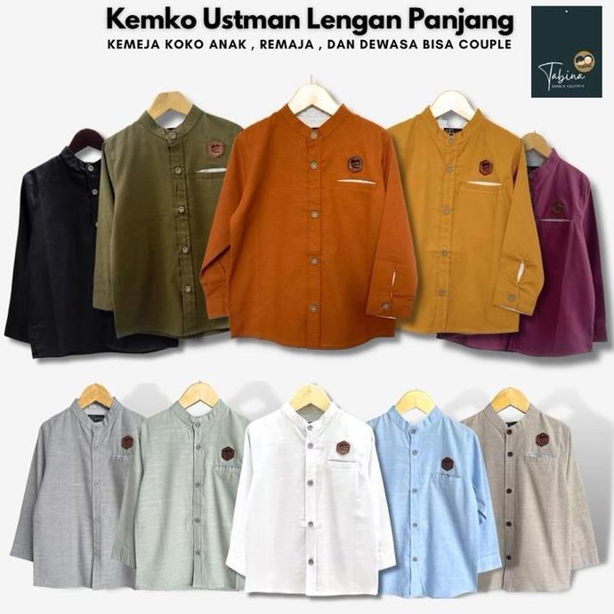 Atasan Kemeja Koko Couple Lengan Panjang TABINA seri Ustman usia 1 tahun hingga Dewasa XXL LD 62