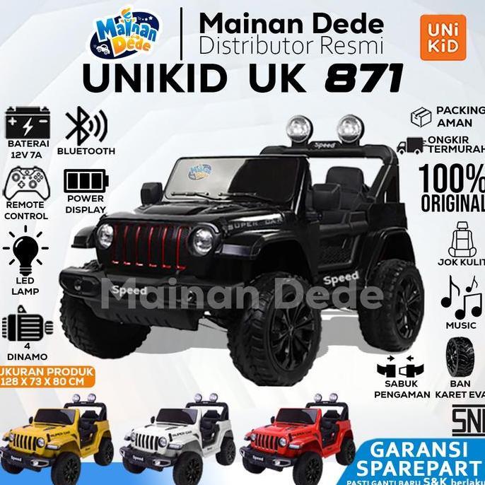 Play- Mainan Mobil Aki Anak Jeep Rubicon Unikid Uk 871 Ban Karet Jok Kulit