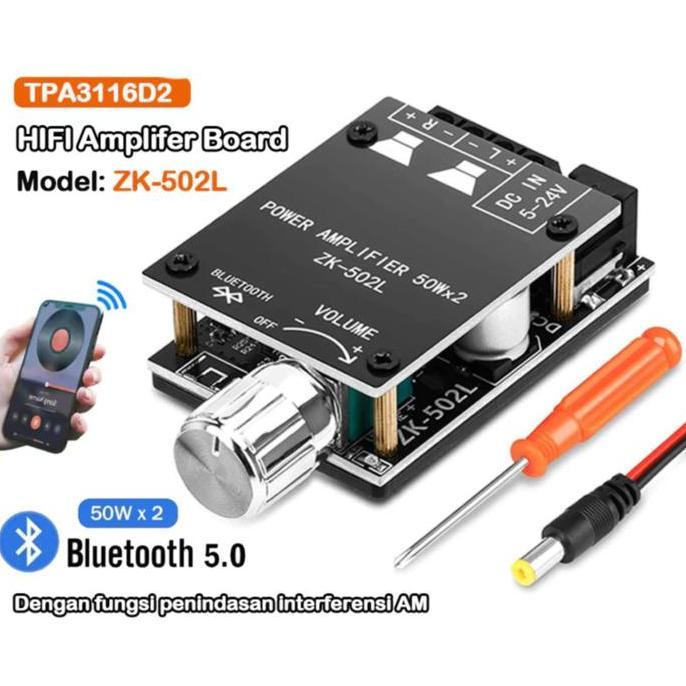 SAMOJAPAN Modul Kit Power Amplifier Bluetooth 5 0 ZK 502L 2x50W Stereo Digital Audio Receiver Board 