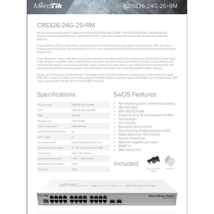 Netlink- Mikrotik Crs 326 24G 2S+ Rm Crs326-24G-2S+Rm
