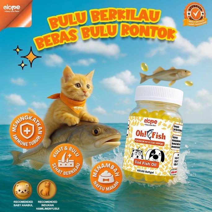 Dayanaputrisembilan - ELOPE OH FISH COD OIL MINYAK IKAN VITAMIN BULU HEWAN KUCING ANJING 100BUTIR