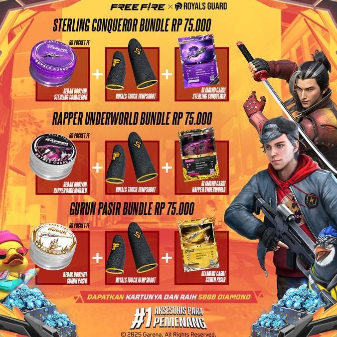 [FREE FIRE JUMPSHOOT BUNDLE] - Bedak Booyah Royals Dust Solo + Royals Touch Jumpshoot Sarung Jempol 