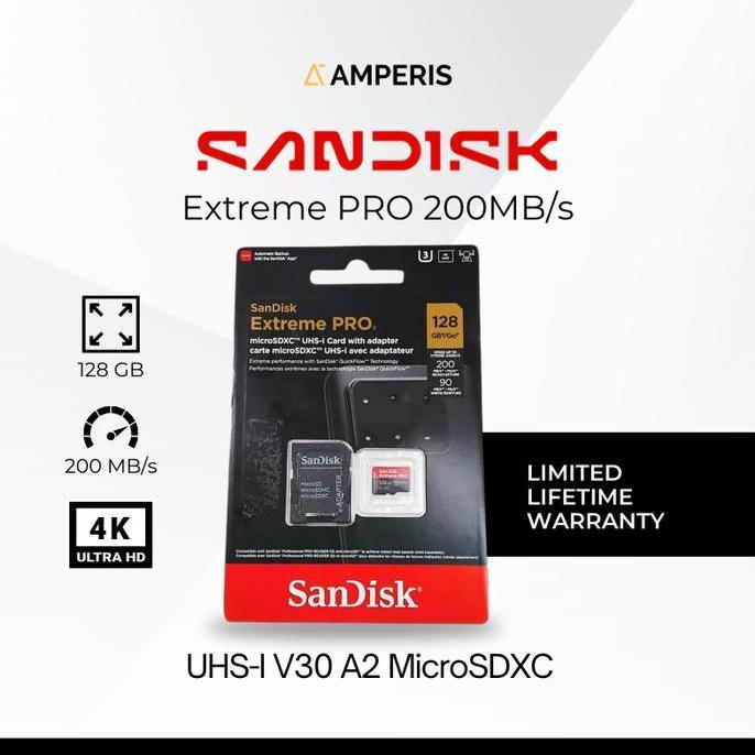 Card- Sandisk Extreme Pro Microsdxc 128Gb 200Mb/S Uhs-1 C10 U3 V30 A2 4K For Drone Camera Cctv Smart