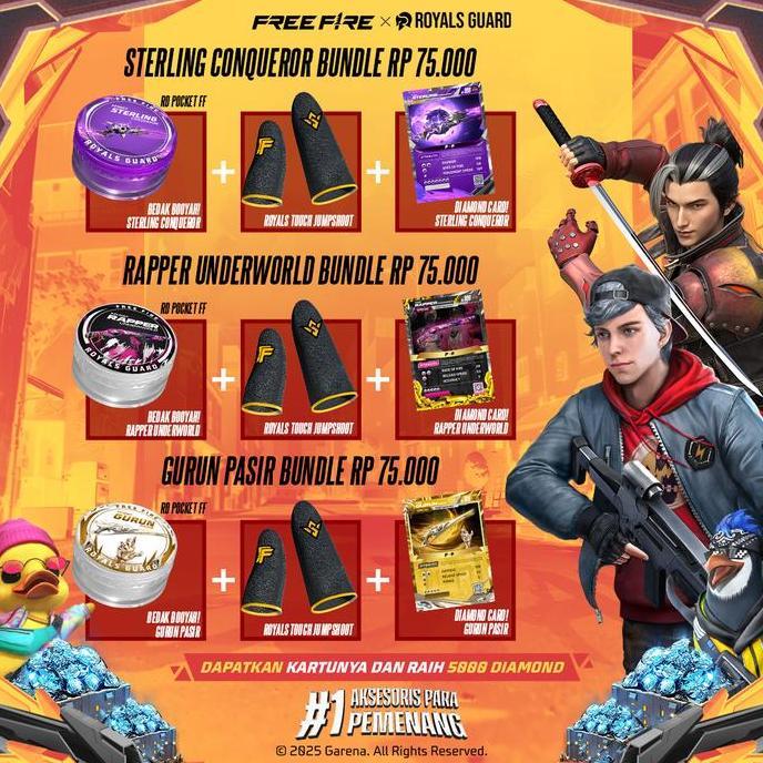 [FREE FIRE JUMPSHOOT BUNDLE] - Bedak Booyah Royals Dust Solo + Royals Touch Jumpshoot Sarung Jempol 
