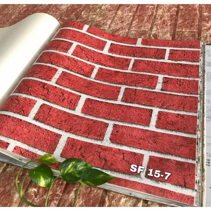 FYP WALLPAPER DINDING EFEK 3D MOTIF BATU BATA MERAH COKLAT *