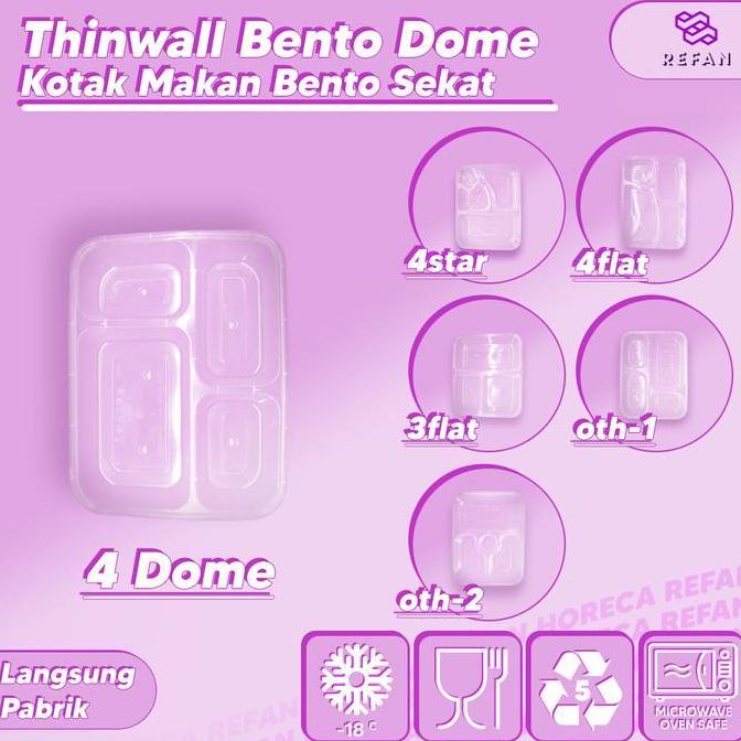 Thinwall Bento Sekat 4 Dome / Food Container Premium