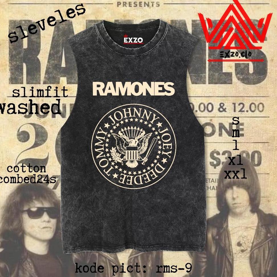 Exzo Singlet Ramones Sleevles Cotton Combed24S Baju Bermotif Lekbong Singlet Sleevles T-Shirt