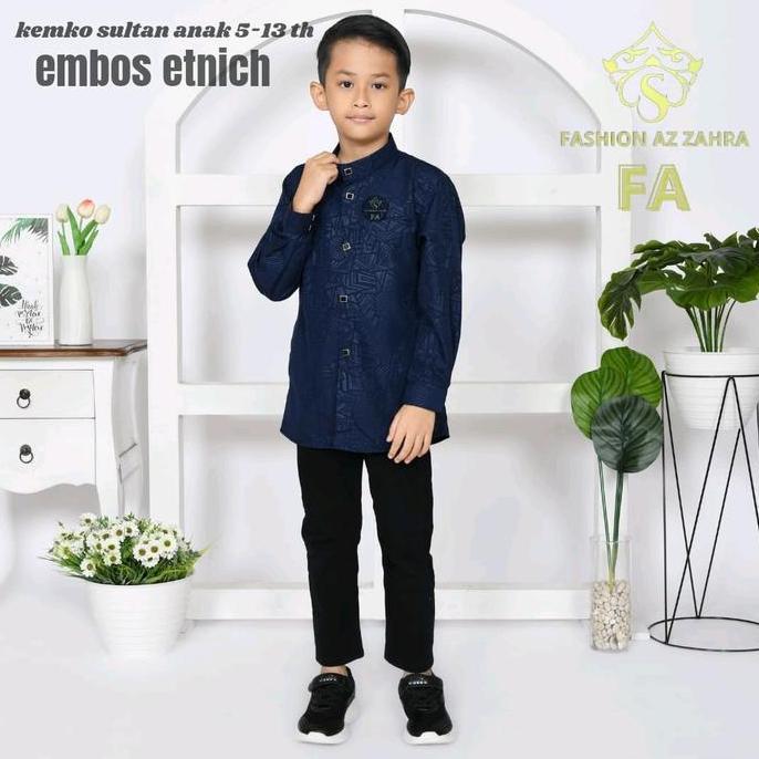 Baju Koko Anak Laki-Laki Motif Etnik Embos Lengan Panjang Kain Nyaman