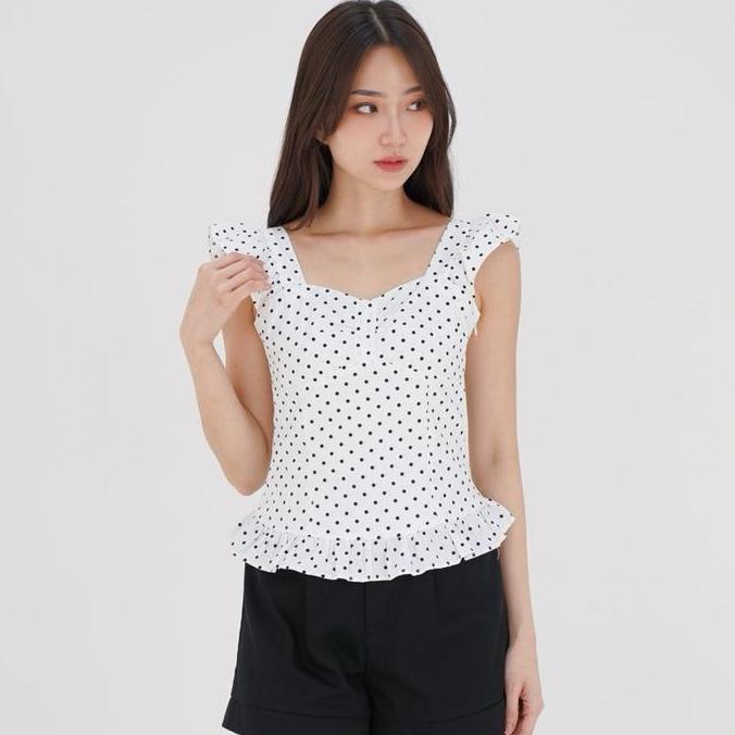 Elena Ruffle Top | Agastasia | Polkadot | Pink Striped | Milkmaid Baby Doll Top | Atasan Wanita Tren