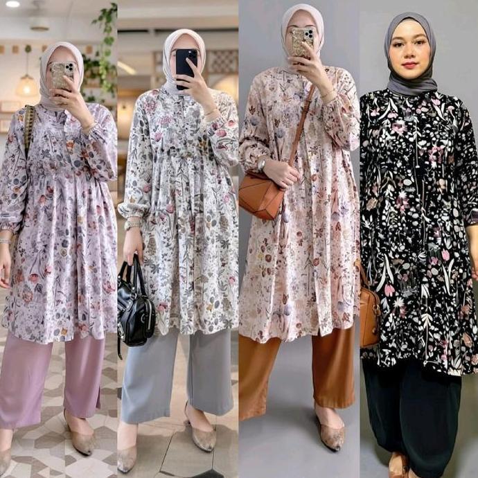 Oioioi- New Oneset Long Tunik Novela Setelan Rayon Nita Busui Katun Diamond Atasan Baju Melar Muslim