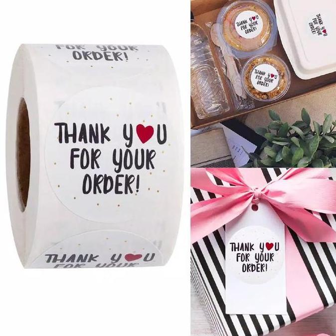 Giun- Sticker 1 Roll 500Pc Stiker Label Thank You Your Order Pvc