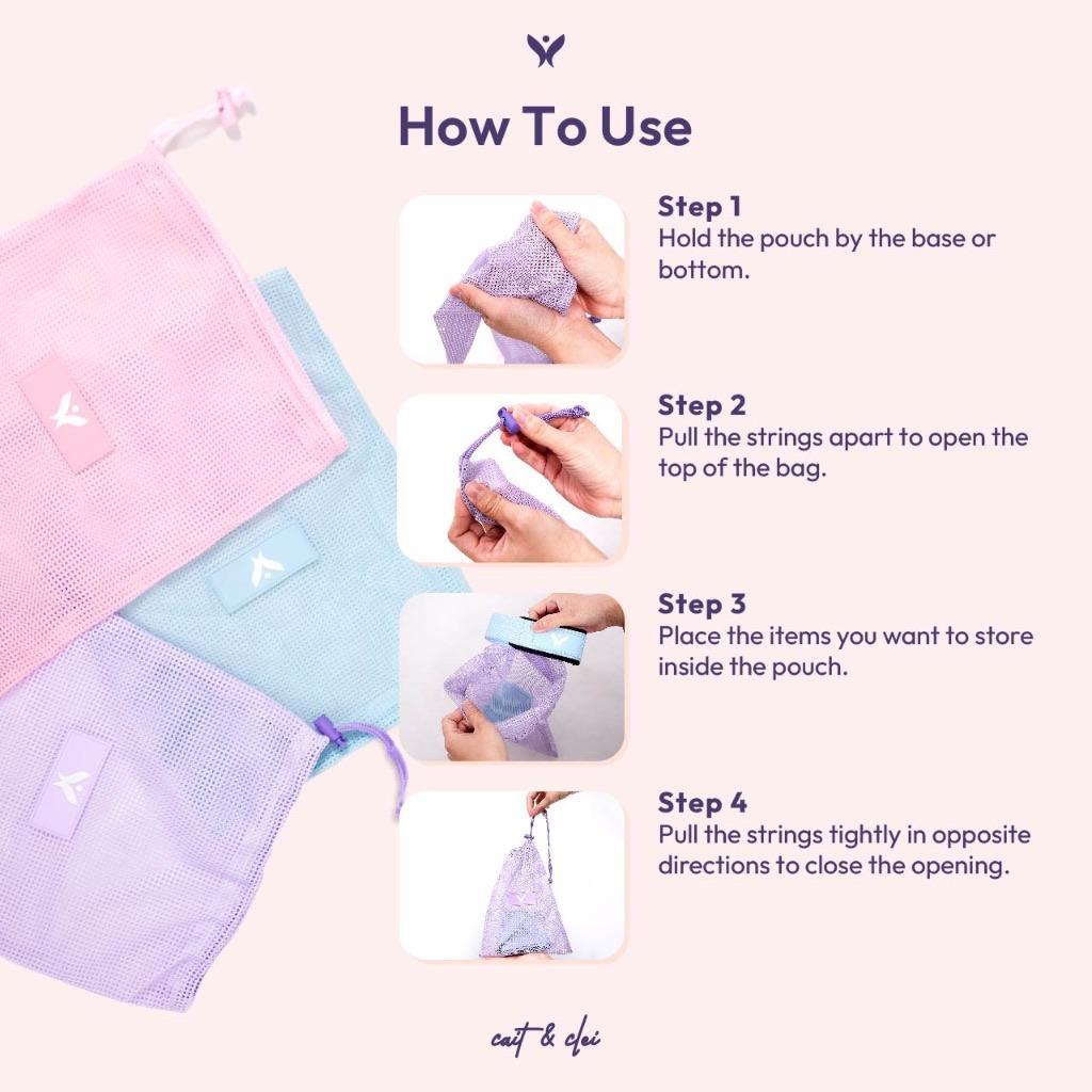 Cait & Clei  Mesh Bag Drawstring Pouch / Pouch Serut / Pouch Olahraga / Travel Pouch Serut Serbaguna