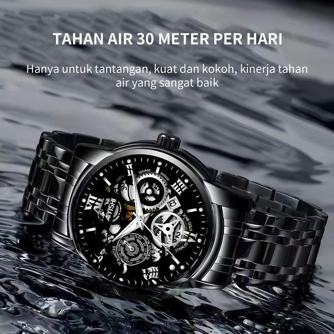 Waer- Aiyishi Jam Tangan Pria Dial Beronggakuarsa Anti Air Tali Stainless Steel Jam Tangancowok Tche