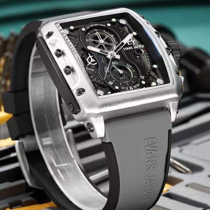 Waer- Evans Jayden Jam Tangan Pria 9550 Rubber Silicon Kaca Sapphire Chronograph Ter Resistant 5 Atm