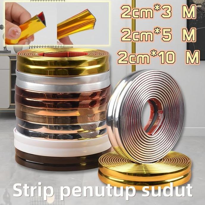 ATMAJAPJT Stiker Tepi List Plat Strip Mirror Hairline Gold Panjang 10 M List Wallpaper Sticker Emas 