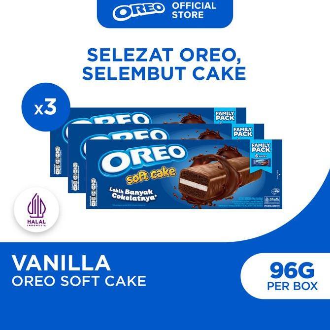 Rohmana- Oreo Soft Cake 96G Paket Isi 3, Kue Bolu Cokelat Dengan Krim Rasa Vanila Terbaru 
