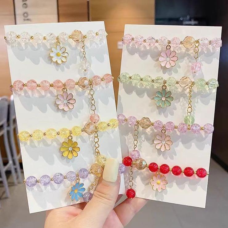 Gelang Kristal Matahari Hati Manis Lingkaran Bunga Manik - Manik Kecil Daisy Gadis Gelang