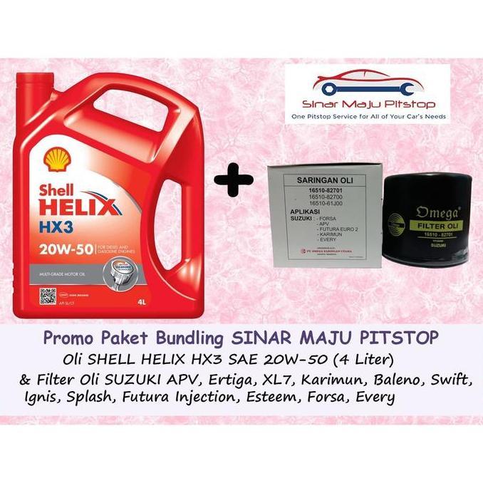 TERMURAH - Paket Oli SHELL HELIX HX3 20W-50 & Filter Mobil SUZUKI APV & ERTIGA