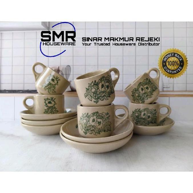 CANGKIR KOPI KERAMIK MOTIF BUNGA 6 PCS + SAUCER | GELAS KERAMIK JADUL UNIK