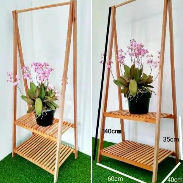 Rak gantungan baju - rak display kayu - standing hanger