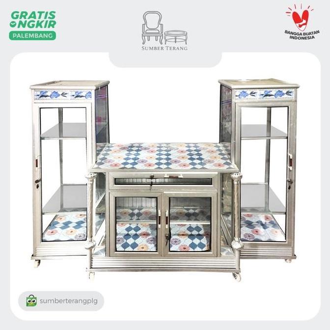Buffet TV Kaca Alumunium / Lemari TV Alumunium / Lemari Serbaguna Kaca