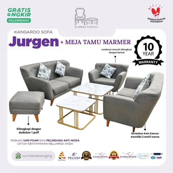 Kangaroo Sofa Jurgen Kursi Tamu 221 + Stool + Meja Tamu Granit Marble