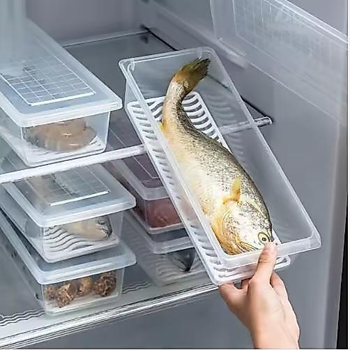 Yawang Tempat Penyimpanan Makanan Kulkas Transparan Rak Saringan Anti Air Wadah Buah Sayur Daging