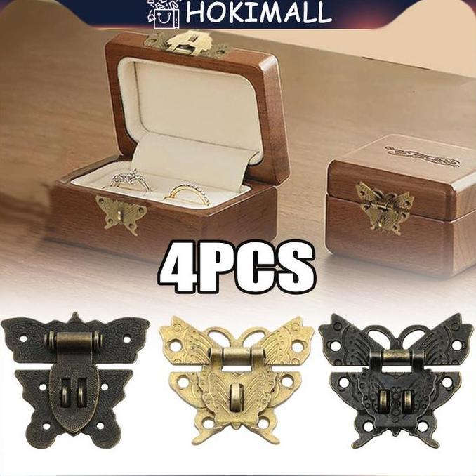DIKARTELLA 4Pcs Kunci Box / Kunci Dus / Kunci Pengait Kotak Souvenir Antik Gelap/Emas