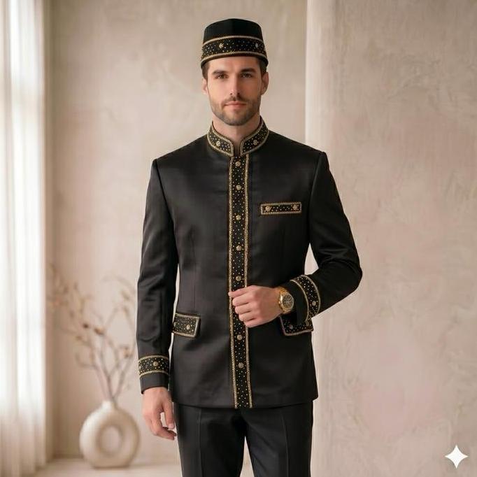 Basofi bapak pengantin lengkap 1 set | Beskap bapak besan payet premium WSD