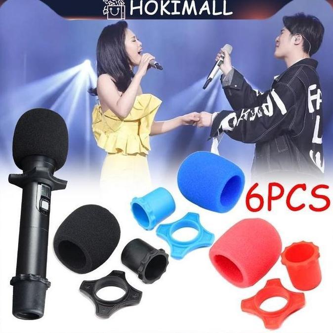 GAIZINPO 2Set Ring+Busa Mic Karaoke Karet Cover Pelindung Ring Mic Holder Mikrofon Wireless Micropho