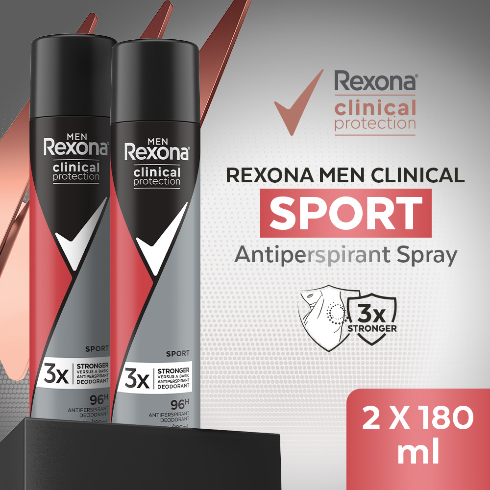 Rexona Men Clinical Antiperspirant Deodorant Spray Sport Defense 180ml x2 | 3x Lebih Kuat dibandingk