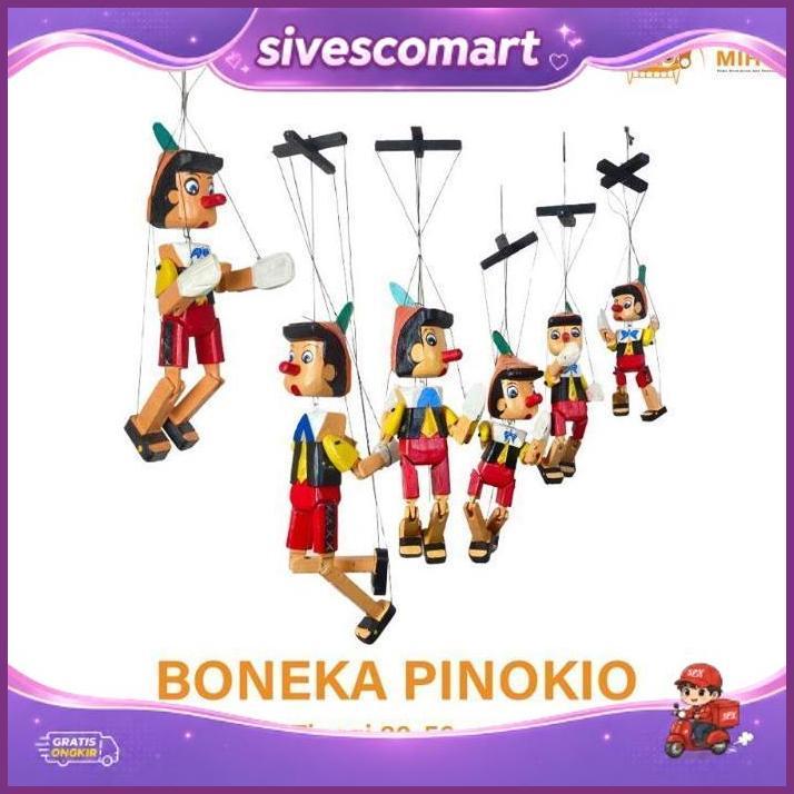 Boneka Pinokio - Pinokio - Pinokio Kayu - Mainan Pinokio - Pinokio Gantung - Tali - Dekorasi Pinokio