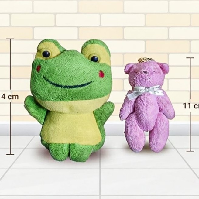 Boneka Vintage Jadul Kodok Hijau & Beruang Pink Gemoy Plushie Rare