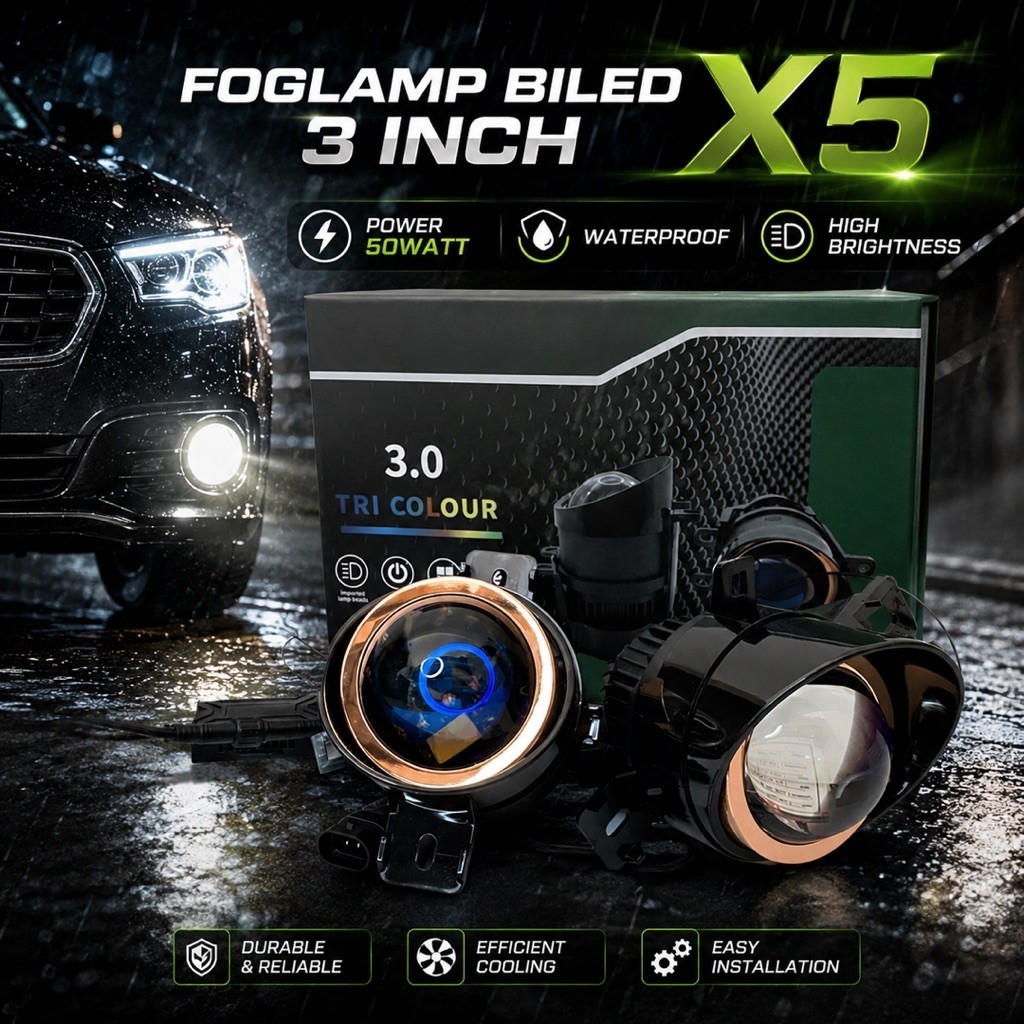 Foglamp Biled Projector X5 Ukuran 3 Inch 3 Warna 50 Watt