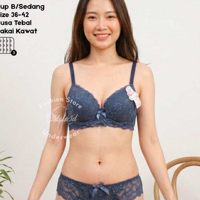 Set Bh Dan Celana Dalam Wanita Sexy Premium Motif Renda Busa One Set Bra Cewek
