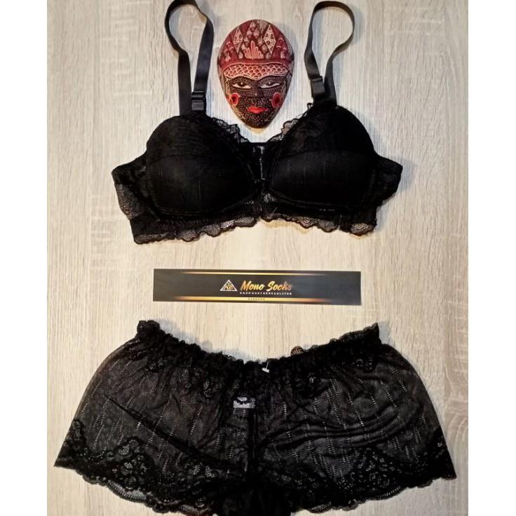 [Hitam Jupe]Bra Set + Cd Hitam,Lingerie,Bh Set + Celana Dalam,Bra Set + Celana Dalam Full Renda,Bh B