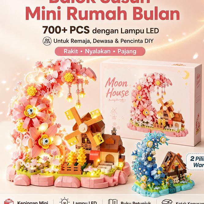 Mr.Toys Balok Susun Rumah Bulan Led 700+ Pcs Diy Mini Block Lampu Hangat Kado Wisuda Perempuan