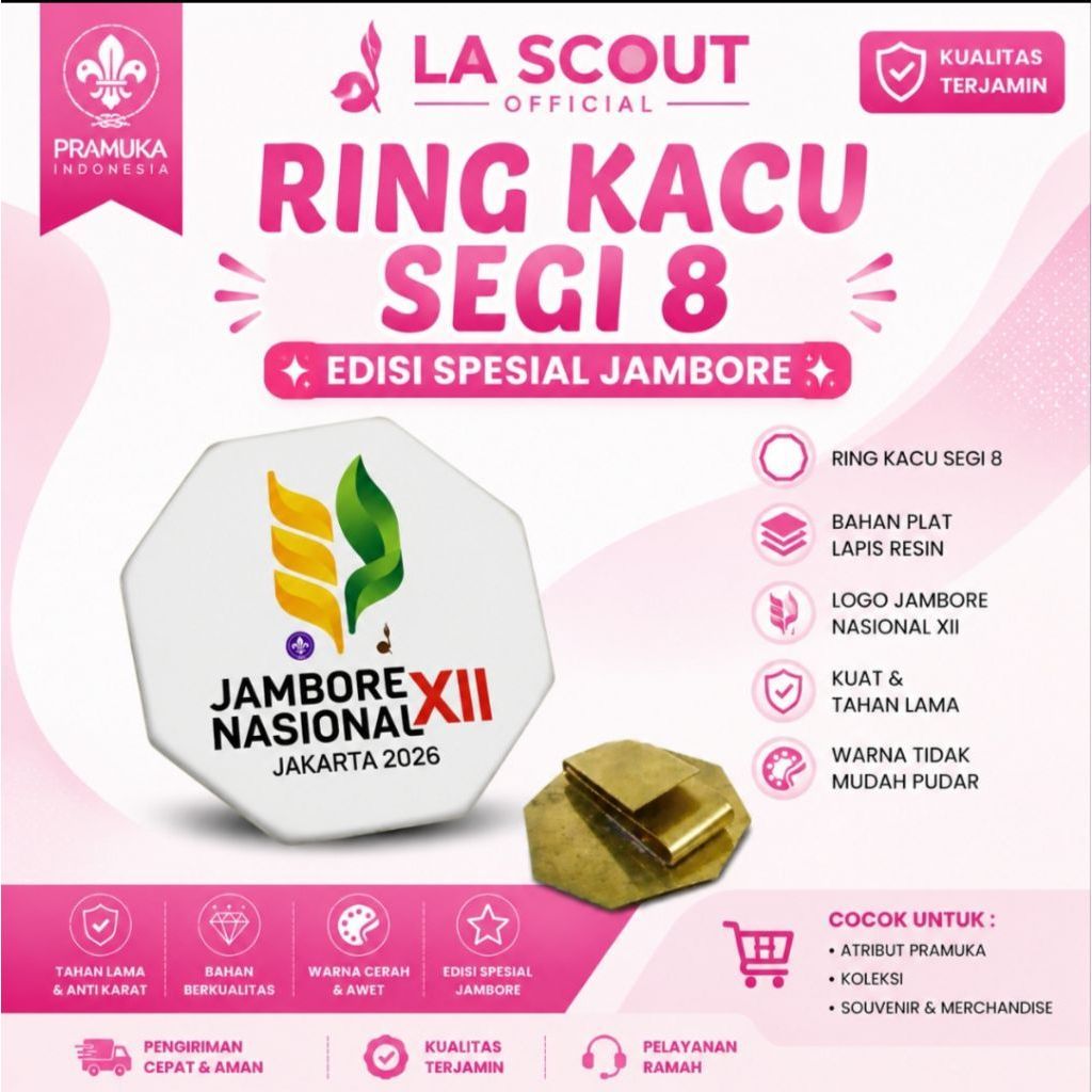 RING KACU SEGI 8 JAMBORE NASIONAL XII JAKARTA 2026 | Ring Kacu Pramuka Plat Lapis Resin | Woggle Pra