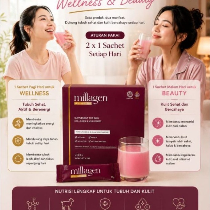 Susu Collagen Millagen 1 Sachet @25 Gr/Wellness & Beauty/Susu Etawa & Kolagen Ikan/Minuman Kolagen/S