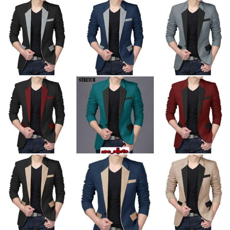 Bundling Blazer Pria Gaul Tailored Garis-Garis S-Xxxl