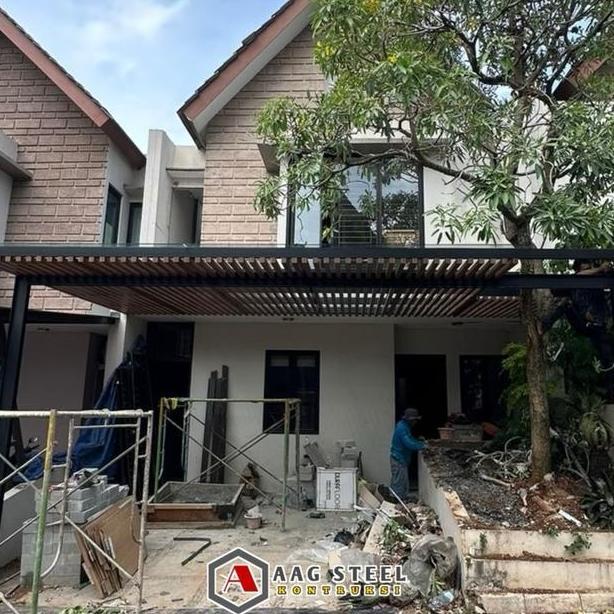 DISCOUNT AAG STEEL KANOPI KACA TEMPERED 8MM RANGKA HOLO TIANG WF150 BAJA BESI TRANSPARAN KUAT TAHAN 
