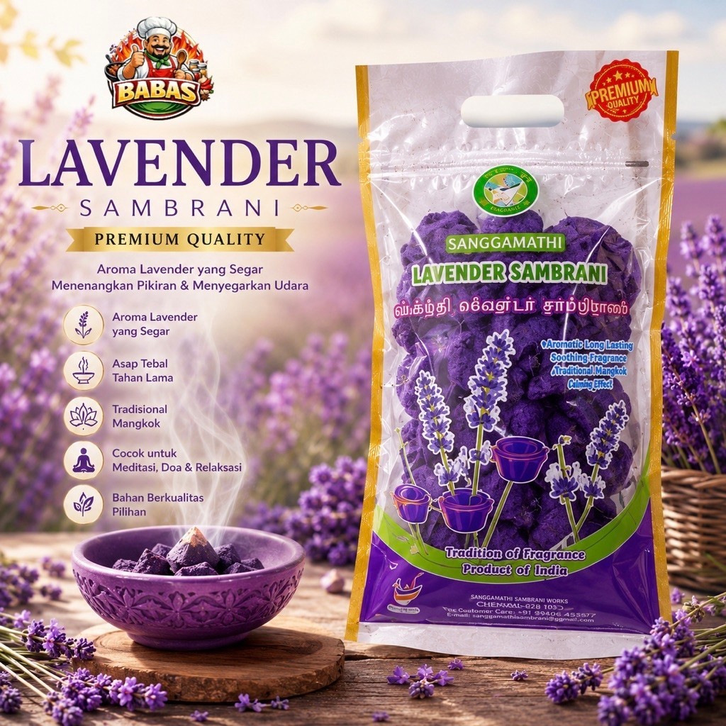 Sambrani Lavender Premium | Lavender Sambrani Dupa Mangkok Aroma Lavender | Dupa Tradisional India e