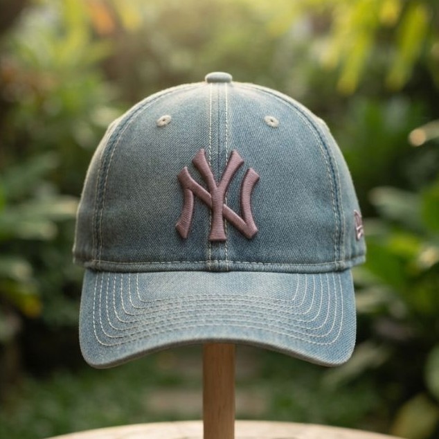 Topi New Era 9FIFTY New York Yankees Light Blue Denim Light Wash Strapback Second Original